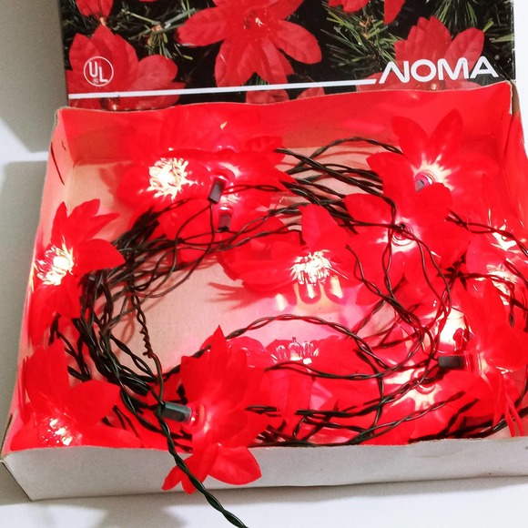 Vintage Noma Midget Lite Silk Poinsettia Set 20 Lights 34ft (hsu) - Picture 4 of 10